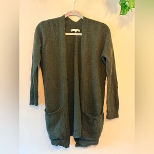 MONK & LOU Lambs Wool Cozy Open-Front Dark Green Cardigan Sweater